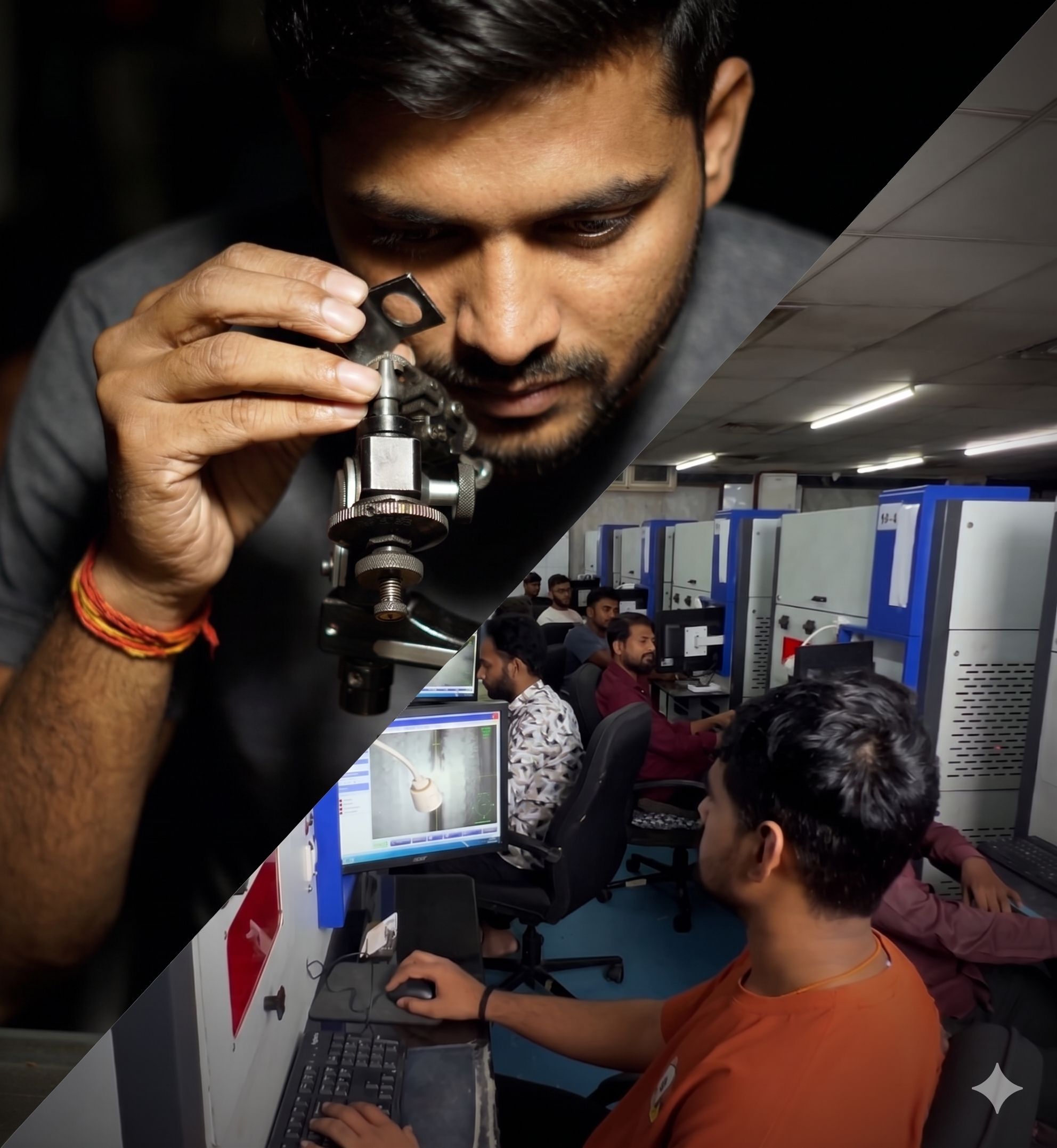 Diamond cutter precision faceting and hand polishing diamond facets at workstation